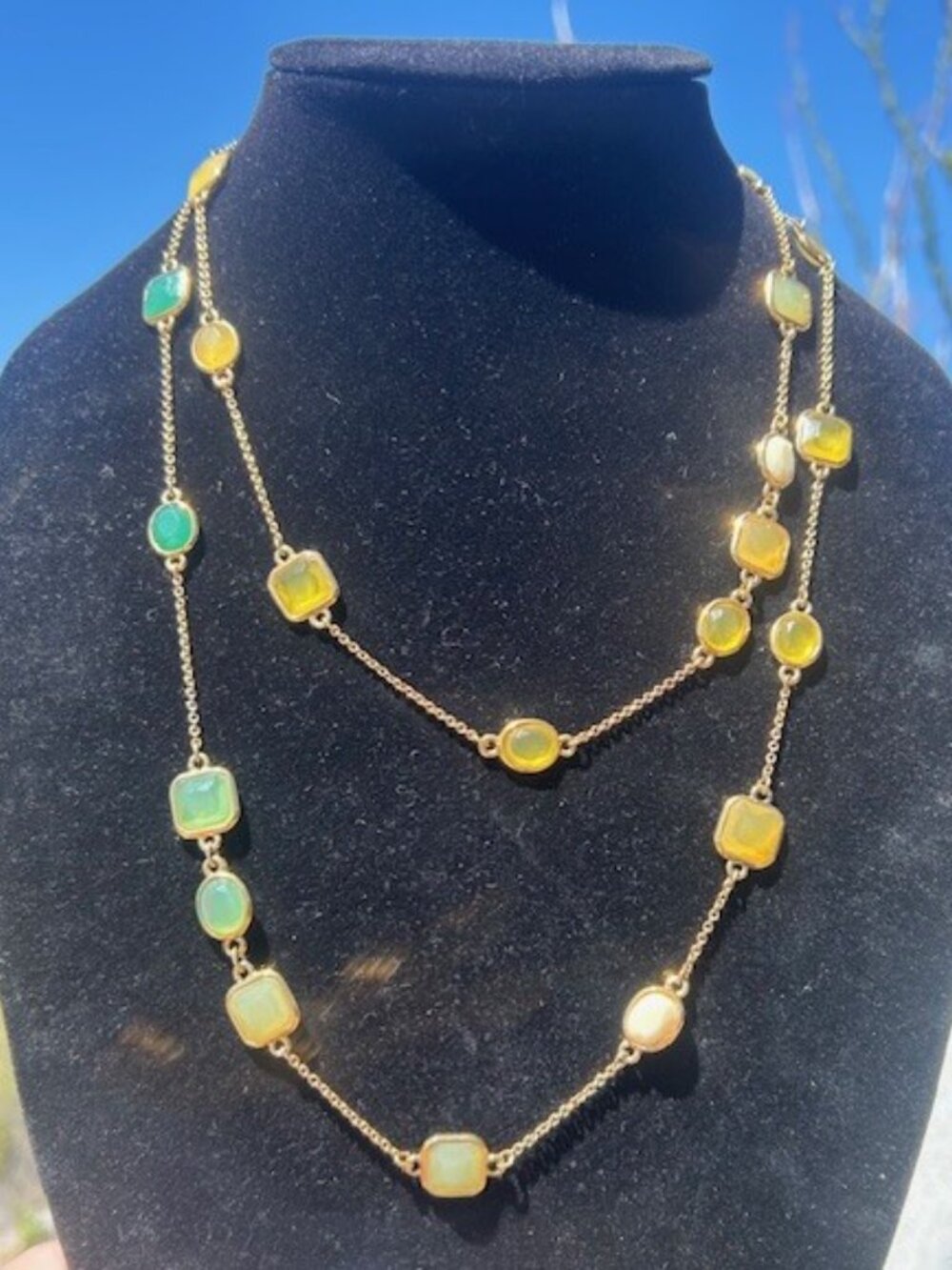 KATE SPADE New York Green Yellow Coated Confetti 45" Long Gold NECKLACE